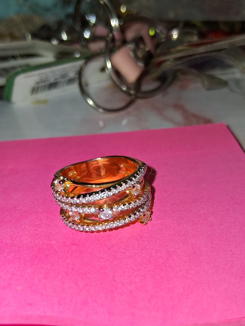 Gold Over 925 Multi-Band Crystal Stacked Ring - Unbranded